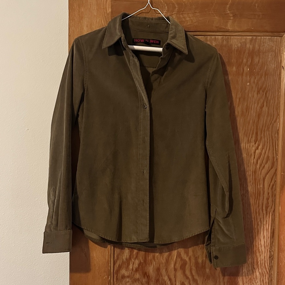 Vintage Women’s Olive green brown Button Down Shirt corduroy, NWOT, Medium